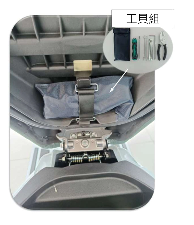 座墊下置物箱內的隨車工具組位置
